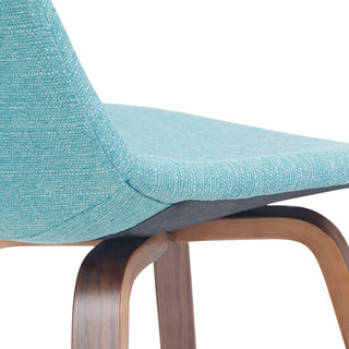 Sunvega Mid Century Modern Bentwood Counter Bar Stools with Aqua Blue Fabric Set of 2