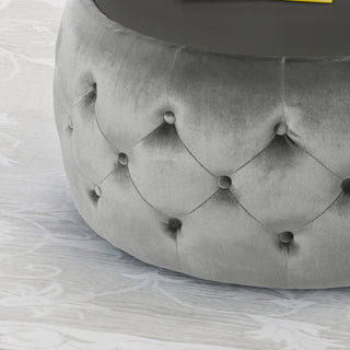Sunvega Modern Glam Velvet Ottoman with Tempered Glass Top and Button Tufting