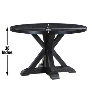 Sunvega Distressed Black Round Dining Table with Hand-Stained Oak Veneer Finish