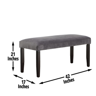Sunvega Gray Velvet Dining Bench with Memory Foam Topper and Hardwood Legs