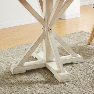 Sunvega Farmhouse Trestle Inspired Pedestal Dining Table with Two Tone Color