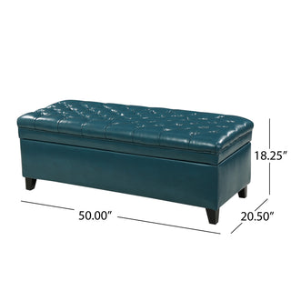 Sunvega Blue Fabric Storage Ottoman with Birch Legs for Living Room Seating