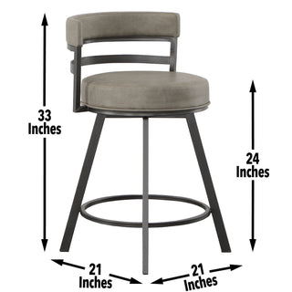 Sunvega Dark Gray Swivel Counter Stool with Half-Back Support and Faux-Leather