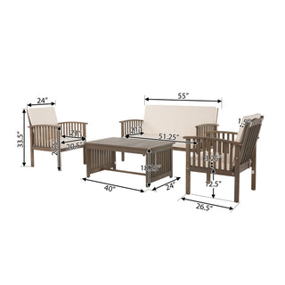 Sunvega Acacia Wood Outdoor Chat Set with Water-Resistant Cushions for Patio