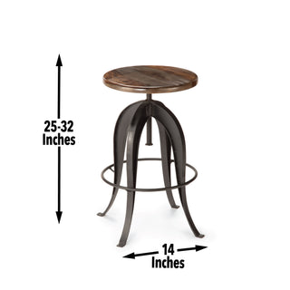 Sunvega Solid Wood Seat Top Metal Frame Round Stool with Smooth Crank Mechanism