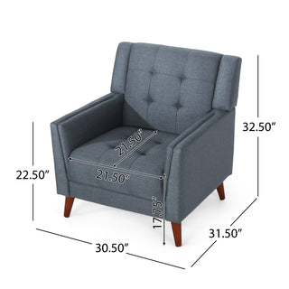 Sunvega Mid-Century Modern Armchair with Tufted Waffle Stitch and Tapered Brown Legs