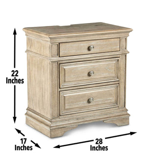 Sunvega Waxed Driftwood Nightstand with USB Charging and Two Drawers