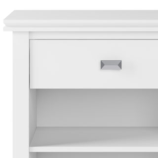 Sunvega White Handcrafted Solid Wood Bedside Table with Drawer and Shelf