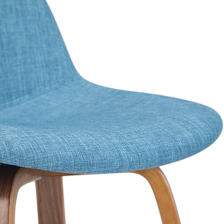 Sunvega Mid Century Modern Bentwood Counter Bar Stool Set with Blue Linen Look Upholstery