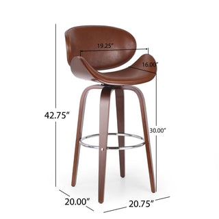 Sunvega Mid-Century Modern Swivel Barstool with Faux Leather Upholstery and Walnut Frame