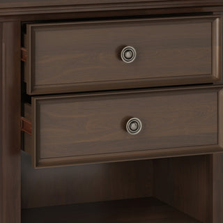 Sunvega Natural Aged Brown Solid Wood Bedside Table with Two Spacious Drawers