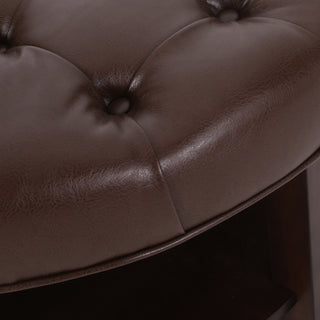 Sunvega Round Ottoman with Faux Leather Upholstery and Open Shelf for Living Room