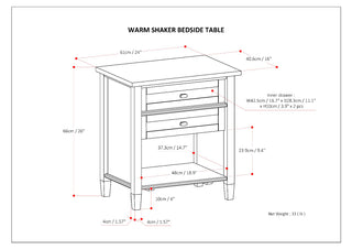Sunvega White Transitional Nightstand with Two Drawers and Open Shelf 24 Inch Wide